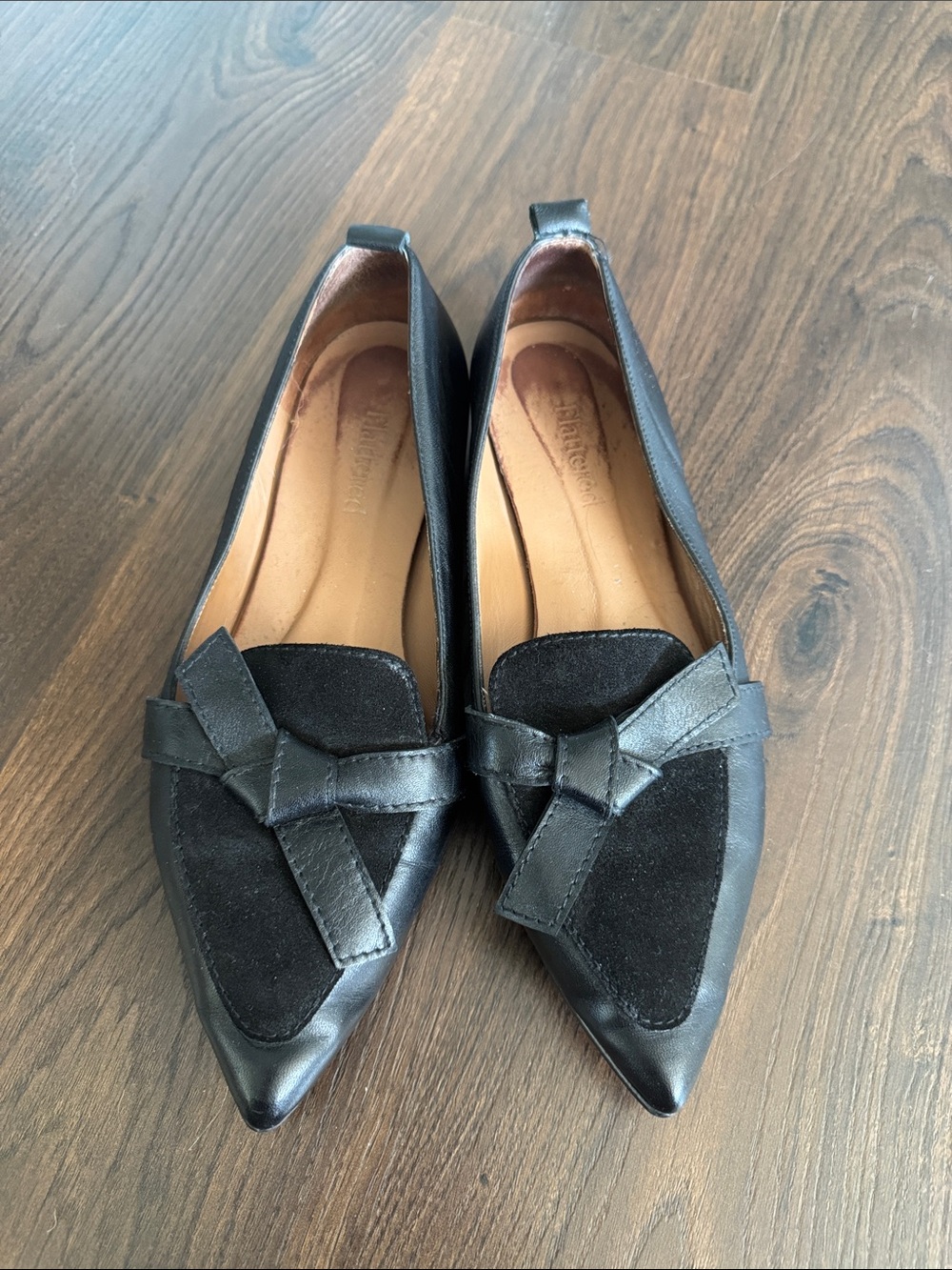 Flattered (Ally) Black Pointed Leather & Suede Knot Loafers